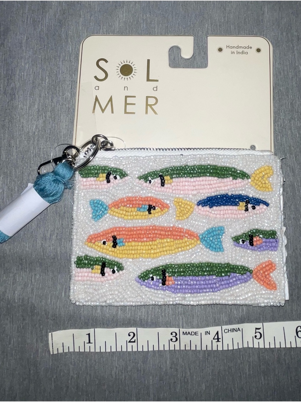 NWT Viral Sol And Mer Beaded Sardine Fish Pouch Multicolor Sol & Mer Zip Wallet